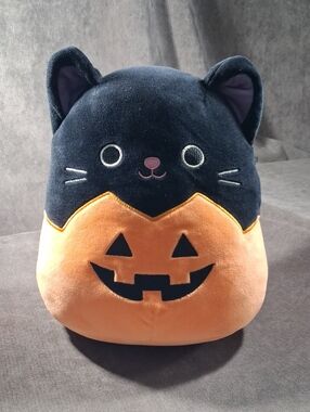 Squishmallows Halloween Autumn The Cat Jack-o'-Lantern Stuffed Toy Plush 9" VG